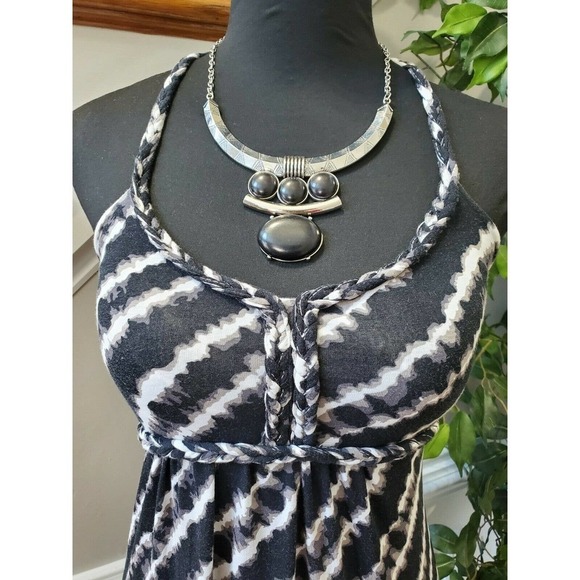 Soybu Women's Blue & White Cotton Round Neck Sleeveless Long Maxi Dress Size S - Picture 2 of 12